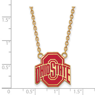 Sterling Silver Gold-plated LogoArt The Ohio State University Large Enameled Pendant 18 inch Necklace
