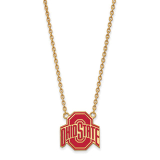 Sterling Silver Gold-plated LogoArt The Ohio State University Large Enameled Pendant 18 inch Necklace