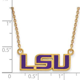 Sterling Silver Gold-plated LogoArt Louisiana State University L-S-U Small Enameled Pendant 18 inch Necklace