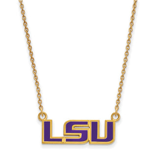 Sterling Silver Gold-plated LogoArt Louisiana State University L-S-U Small Enameled Pendant 18 inch Necklace