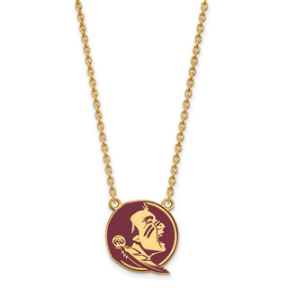 Sterling Silver Gold-plated LogoArt Florida State University Seminole Large Enameled Pendant 18 inch Necklace
