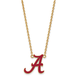 Sterling Silver Gold-plated LogoArt University of Alabama Letter A Large Enameled Pendant 18 inch Necklace