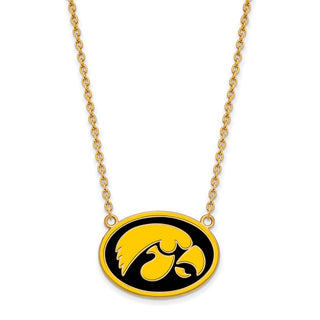 Sterling Silver Gold-plated LogoArt University of Iowa Hawk Enameled Large Oval Pendant 18 inch Necklace