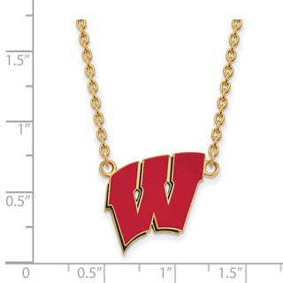 Sterling Silver Gold-plated LogoArt University of Wisconsin Letter W Large Enameled Pendant 18 inch Necklace