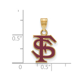 Sterling Silver Gold-plated LogoArt Florida State University F-S Medium Enameled Pendant