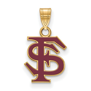 Sterling Silver Gold-plated LogoArt Florida State University F-S Medium Enameled Pendant