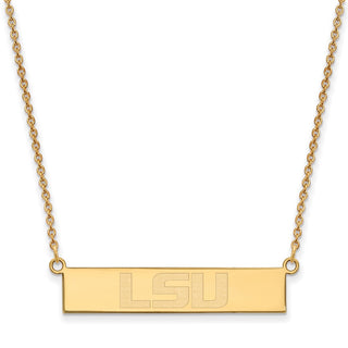 Sterling Silver Gold-plated LogoArt Louisiana State University L-S-U Small Bar 18 inch Necklace