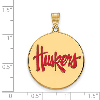 Sterling Silver Gold-plated LogoArt University of Nebraska Huskers Extra Large Enameled Disc Pendant