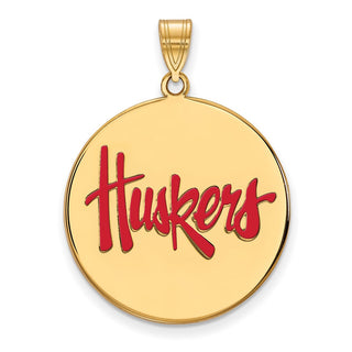 Sterling Silver Gold-plated LogoArt University of Nebraska Huskers Extra Large Enameled Disc Pendant