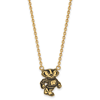 Sterling Silver Gold-plated LogoArt University of Wisconsin Badger Large Enameled Pendant 18 inch Necklace