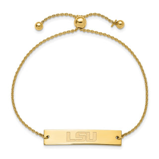 Sterling Silver Gold-plated LogoArt Louisiana State University L-S-U Small Bar Adjustable 9 inch Bracelet