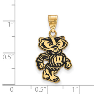 Sterling Silver Gold-plated LogoArt University of Wisconsin Badger Large Enameled Pendant