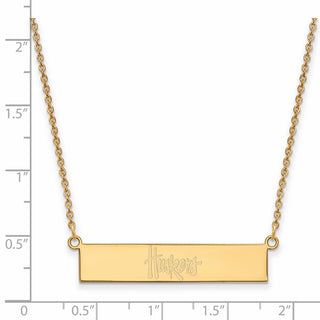 Sterling Silver Gold-plated LogoArt University of Nebraska Huskers Small Bar 18 inch Necklace