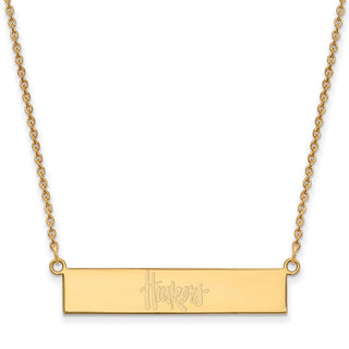 Sterling Silver Gold-plated LogoArt University of Nebraska Huskers Small Bar 18 inch Necklace