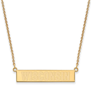 Sterling Silver Gold-plated LogoArt University of Wisconsin Small Bar 18 inch Necklace