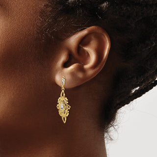 14k Yellow Gold w/ Rhodium-Plating 36mm Diamond-cut Filigree Dangle Earrings
