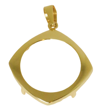 14K Yellow Gold CUSHION Bezel Pendant 16.5 mm