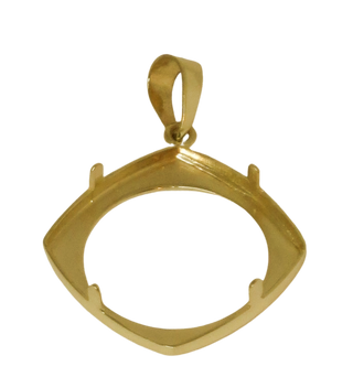 14K Yellow Gold CUSHION Bezel Pendant 16.5 mm