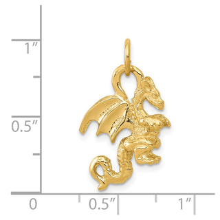 14k Yellow Gold Solid Polished 3-D Dragon Charm