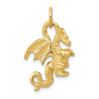 14k Yellow Gold Solid Polished 3-D Dragon Charm