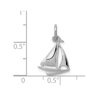 14k White Gold Solid Polished 3-D Sailboat Charm