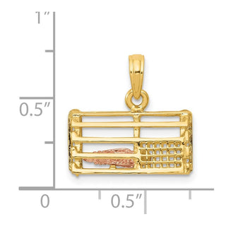 14k Yellow and Rose Gold Polished 3-Dimensional Lobster Trap Pendant