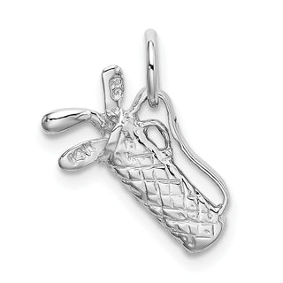 14K White Gold Solid Polished 3-D Golf Bag/Clubs Charm