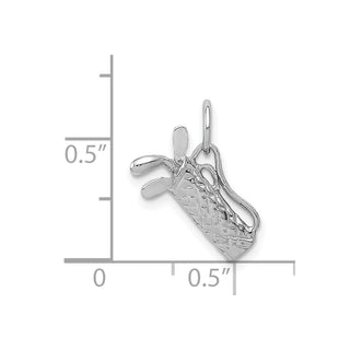 14K White Gold Solid Polished 3-D Golf Bag/Clubs Charm