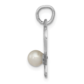 14K White Gold Tennis Racquets W/Freshwater Cultured Pearl Charm