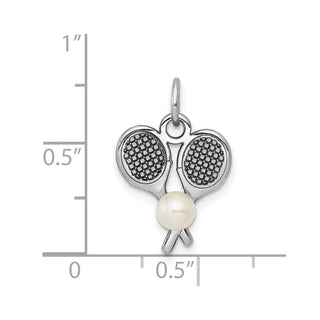 14K White Gold Tennis Racquets W/Freshwater Cultured Pearl Charm