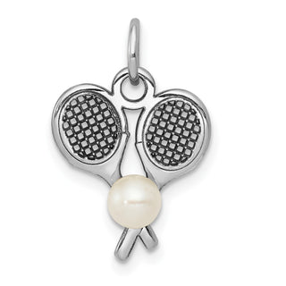14K White Gold Tennis Racquets W/Freshwater Cultured Pearl Charm