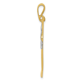 Mens 14k Yellow Gold And Rhodium Solid Polished Hockey Stick Pendant