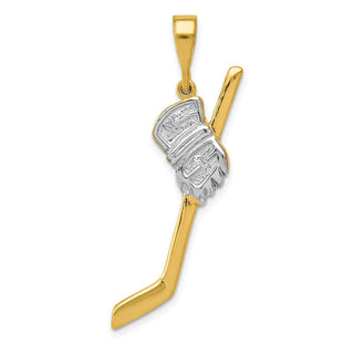 Mens 14k Yellow Gold And Rhodium Solid Polished Hockey Stick Pendant