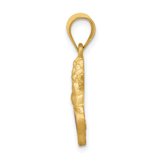 14k Yellow Gold Enameled Angel On Heart Pendant