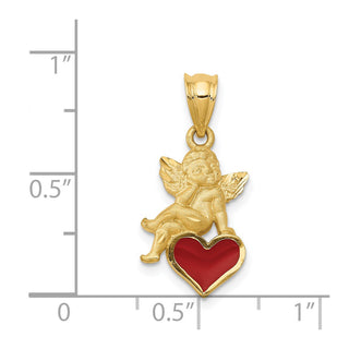 14k Yellow Gold Enameled Angel On Heart Pendant