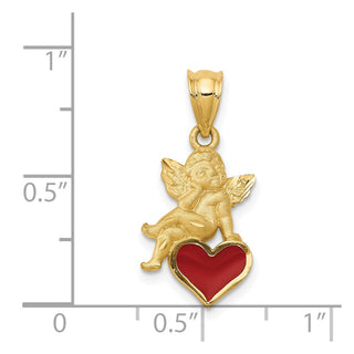 14k Yellow Gold Enameled Angel On Heart Pendant