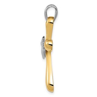 14k Yellow and White Gold Dove Cross Pendant K1189