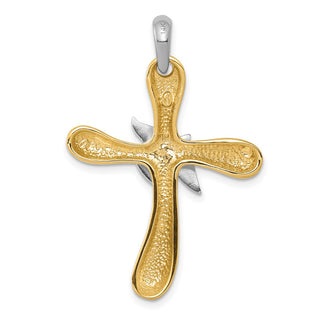 14k Yellow and White Gold Dove Cross Pendant K1189