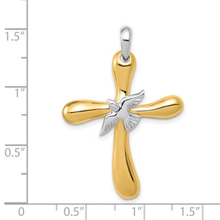 14k Yellow and White Gold Dove Cross Pendant K1189