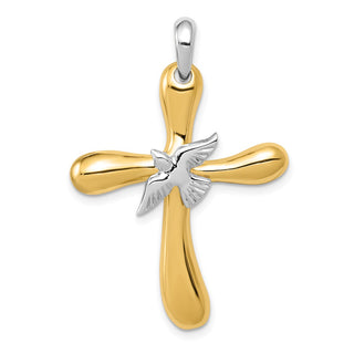 14k Yellow and White Gold Dove Cross Pendant K1189