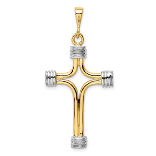 14k Yellow Gold w/Rhodium Fancy Cross Pendant