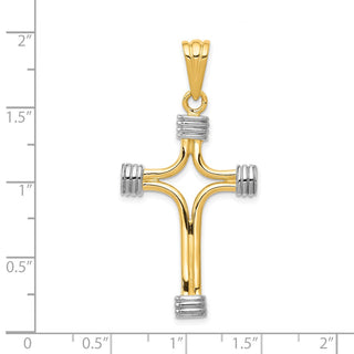 14k Yellow Gold w/Rhodium Fancy Cross Pendant