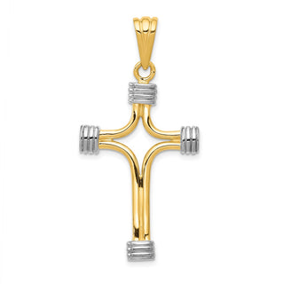 14k Yellow Gold w/Rhodium Fancy Cross Pendant