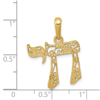 14k Yellow Gold Filigree Chai Pendant K1298