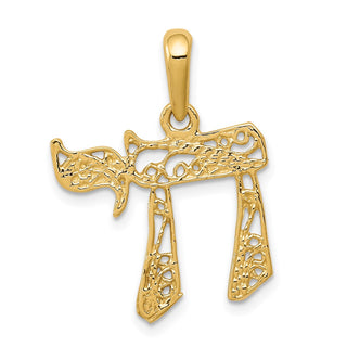 14k Yellow Gold Filigree Chai Pendant K1298
