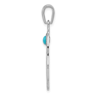 14k White Gold Simulated Turquoise Filigree Chamseh Pendant