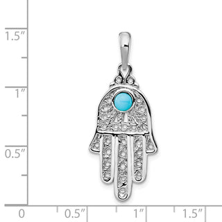 14k White Gold Simulated Turquoise Filigree Chamseh Pendant