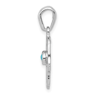 14k White Gold Simulated Turquoise Chamseh Pendant