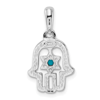 14k White Gold Simulated Turquoise Chamseh Pendant