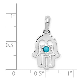 14k White Gold Simulated Turquoise Chamseh Pendant